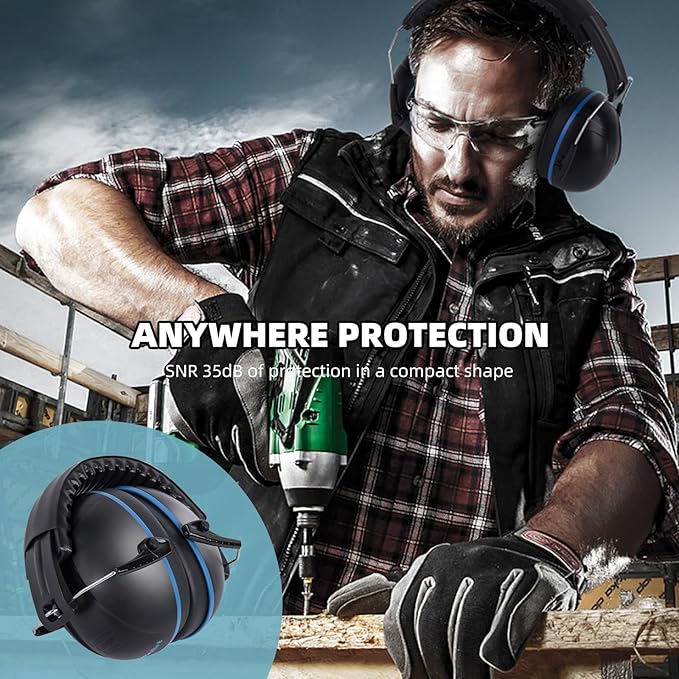 Noise Cancelling Ear muffs for Shooting Ear Protection, SNR 35dB Noise Reduction Headphones for Adult Kids Autism, Adjustable Sound Proof Hearing Protection for Shooting Mowing (Blue & White)