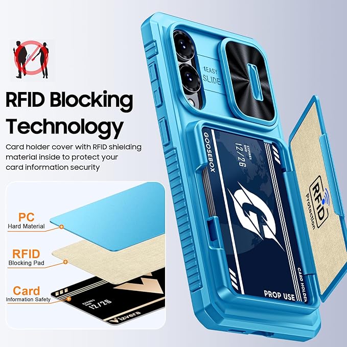 for Samsung Galaxy S25 Edge Case Wallet with RFID [Cards Holder][Camera Cover][Edge Raised] Full Body Shockproof Silicone Protective Phone Case for Galaxy S25 Edge 2025 (Lake Blue)