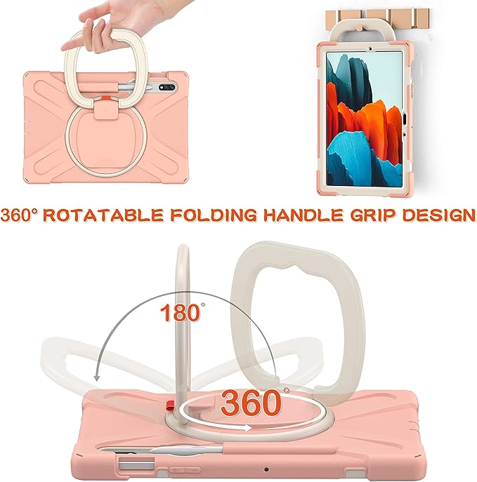 360 Rotation Portable Case for Galaxy Tab S8 11/'' / S7 11 inch with S Pen Holder Rugged Rotating Stand Hand Strap Shoulder Carrying Outdoor Cover (Pink)