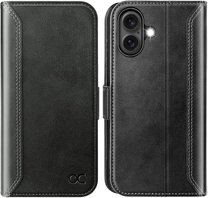 OCASE Compatible with iPhone 16 Wallet Case, PU Leather Flip Folio Case with Card Holders RFID Blocking Kickstand [Shockproof TPU Inner Shell] Phone Cover 6.1 Inch 2024, Retro Graphite