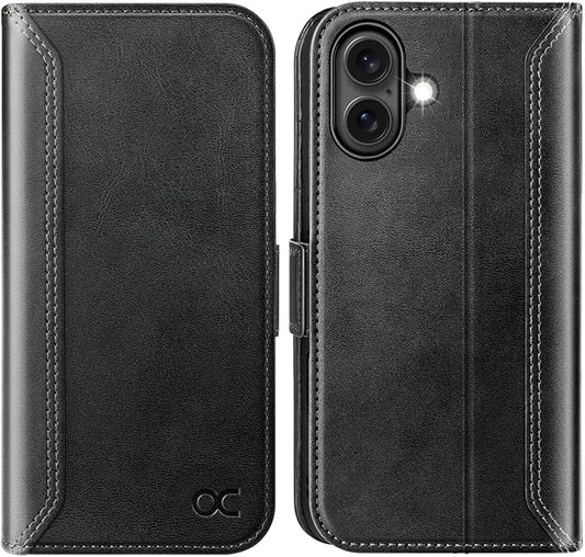 OCASE Compatible with iPhone 16 Wallet Case, PU Leather Flip Folio Case with Card Holders RFID Blocking Kickstand [Shockproof TPU Inner Shell] Phone Cover 6.1 Inch 2024, Retro Graphite