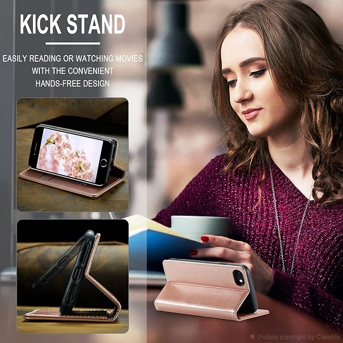 QLTYPRI Case for iPhone 16e, Vintage PU Leather Wallet Case Card Slot Kickstand Magnetic Closure Shockproof Flip Folio Cover for iPhone 16e - Rose Gold