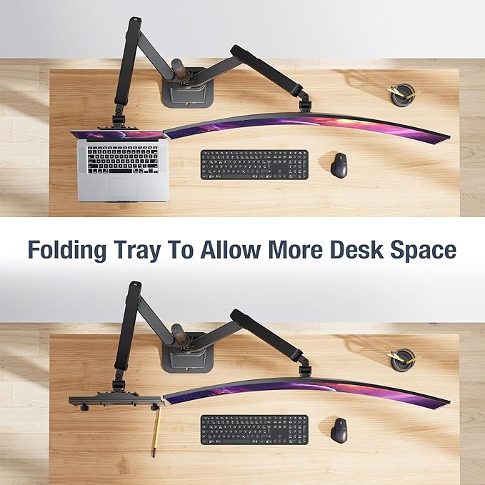 AVLT Laptop & 40 Inch Monitor Arm Pole Top Mount With USB-C USB-A Ports-Black, VESA Compatible, Supports 26.4 lbs (12 kg), Ultrawide Screen Fit, Adjustable Height, Tilt Swivel Rotate, Cable Management