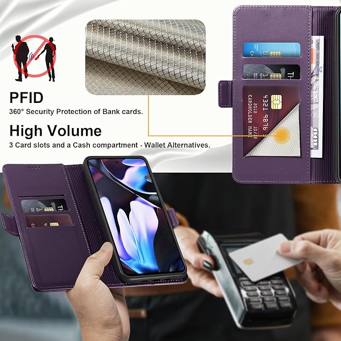 Wallet Flip Case for Google Pixel 9 Pro XL - [RFID Blocking] Luxury PU Leather Card Holder Magnetic Phone Cover with Kickstand,Shockproof Protective Case,Purple