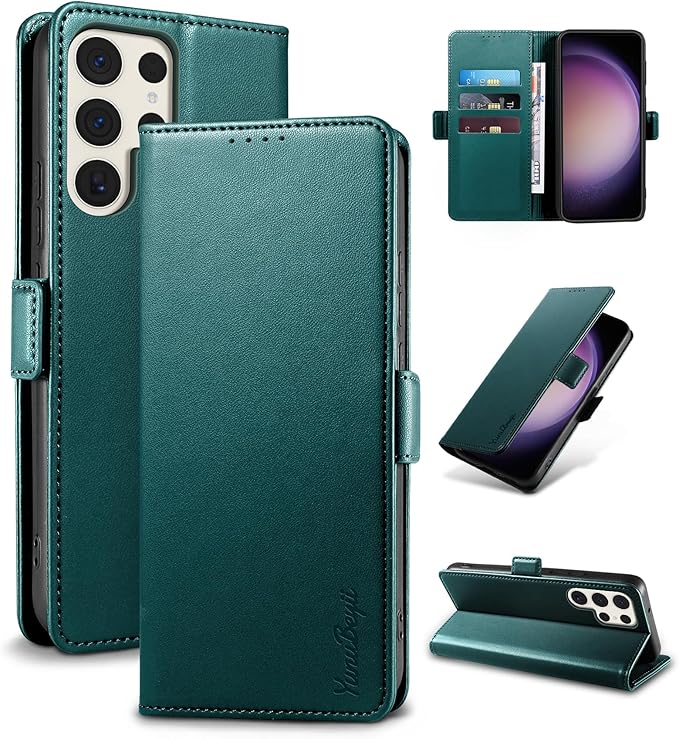 Wallet Flip Case for Samsung Galaxy S23 Ultra 5G - [RFID Blocking] Luxury PU Leather Card Holder Magnetic Phone Cover with Kickstand,Shockproof Protective Case,Green