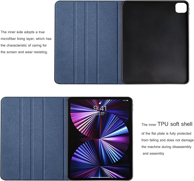 for Ipad (A16) 11th Gen 11 inch 2025 and Ipad 10th Gen 10.9 inch Case 2022 Genuine Leather Cover Protective Shell,Auto Wake/Sleep.Dark Blue