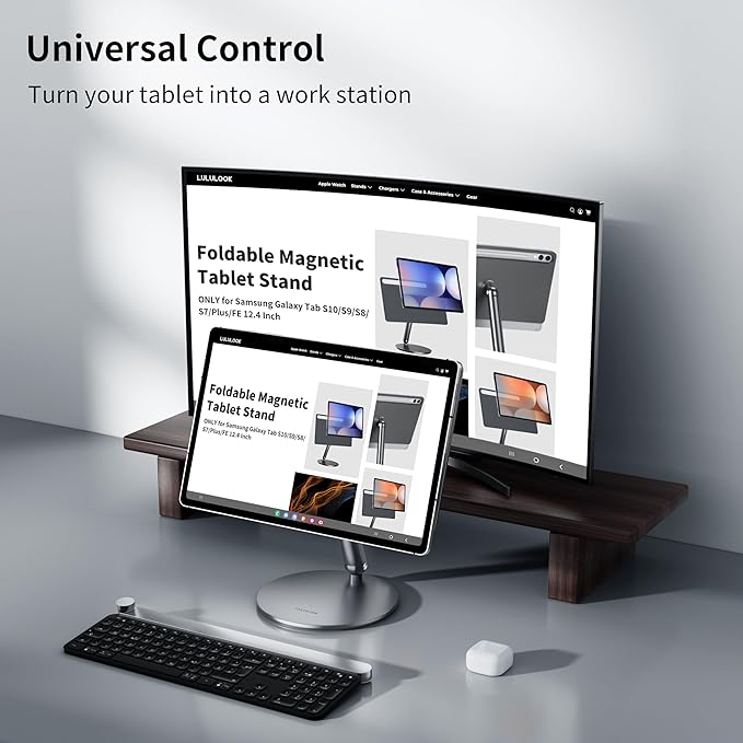 LULULOOK Magnetic Stand for Samsung Galaxy Tab S10/S9/S8 Plus, Foldable Aluminum Alloy Arm Mount Desktop Holder for Samsung Galaxy Tab 12.4 inch S10+/S9+/S8+/S7 FE/S7+