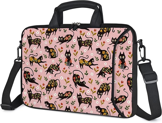 RICHEN 14 15 15.4 15.6 inch Laptop Shoulder Bag Messenger Bag Notebook Handle Sleeve Neoprene Carrying Case with Accessories Pocket (14-15.6 inch, Flowers Cats)