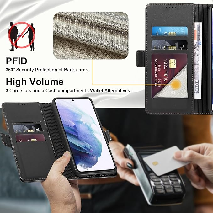 Wallet Flip Case for Samsung Galaxy S21 5G - [RFID Blocking] Luxury PU Leather Card Holder Magnetic Phone Cover with Kickstand,Shockproof Protective Case,Black