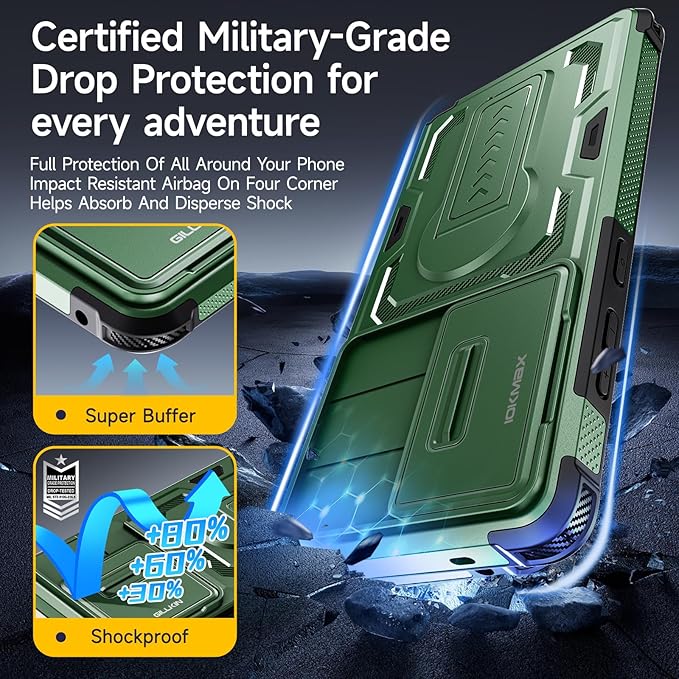 for Samsung Galaxy S25 Ultra Case with 2*Screen Protector, Slide Camera Cover, Kickstand, Lanyard Strap, Military Grade Shockproof Protective Heavy Duty Non-Slip for S25 Ultra Case-6.9'', Green