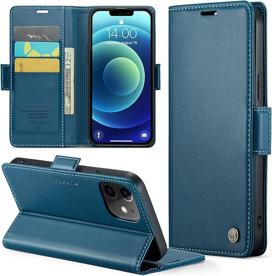 for iPhone 12/12 Pro Case, Premium PU Leather Wallet Case Flip Cover with [RFID Blocking][Card Holder][Stand Function] Shockproof Protective for iPhone 12 Pro/12, Blue