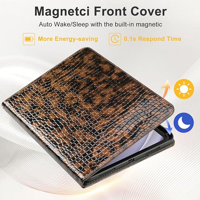 Elegant Case for Samsung Galaxy Tab A9 Plus 11 Inch 2023（Model: SM-X210/X216/X218）, Premium Leather Crocodile Cover | Stand | Card Pockets| Wrist Strap| S Pen Holder (Brown+Gold)