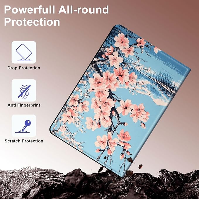 Case for Samsung Galaxy Tab A9 8.7-Inch 2023, Slim PU Leather Stand Cover with Auto Wake/Sleep, Multi-Angle Viewing & Shockproof, Peach Blossoms