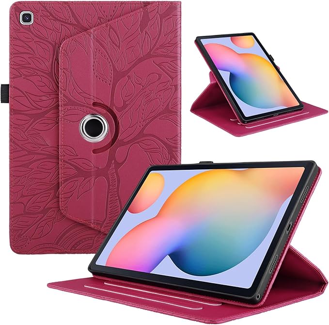 Rotating Case for Samsung Galaxy Tab A7 10.4'' 2022/2020 PU Leather Protective Cover Lightweight Flip Stand with Card Holder for Galaxy Tablet Model T500/T503/T505/T507-Red