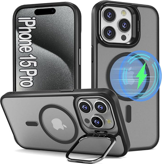 for iPhone 15 Pro Case Magnetic for iPhone15 Pro, with Kickstand, Compatible with MagSafe, Military-Grade Protection Case for 15 Pro, Black