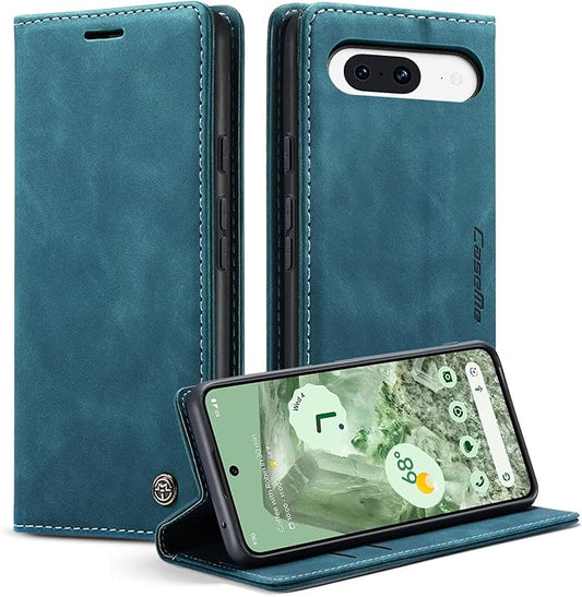 for Google Pixel 8A Case, Flip Wallet Leather Case with Card Holder Magnetic Closure Shockproof Kickstand Protective Phone Cases Cover for Pixel 8A, Blue-Green