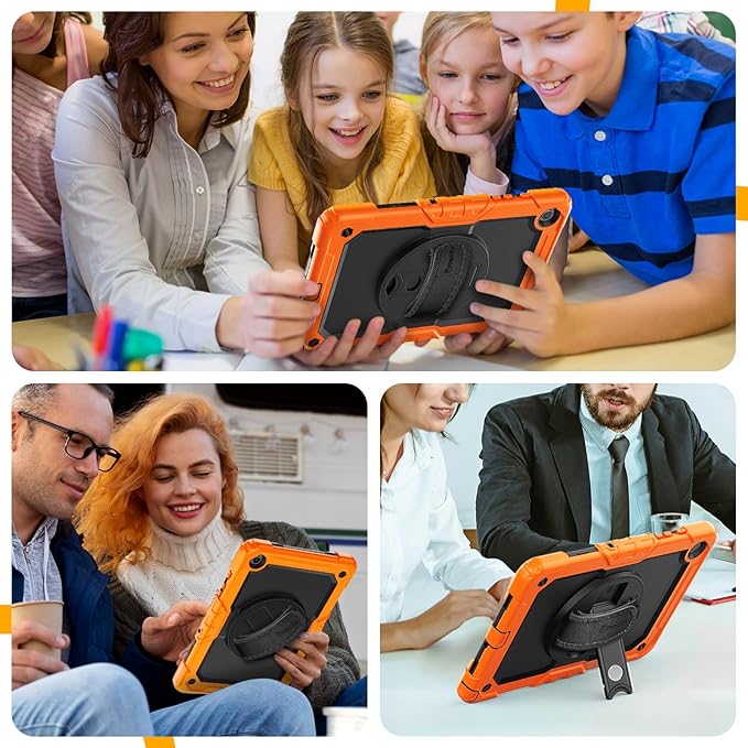 Timecity Case for Samsung Galaxy Tab A9 Plus 11 inch 2024: Sturdy Rugged with Screen Protector, Kickstand, Hand/Shoulder Strap Kids Case for Galaxy Tab A9 Plus/ A9+(SM-X210/X216/X218) - Orange