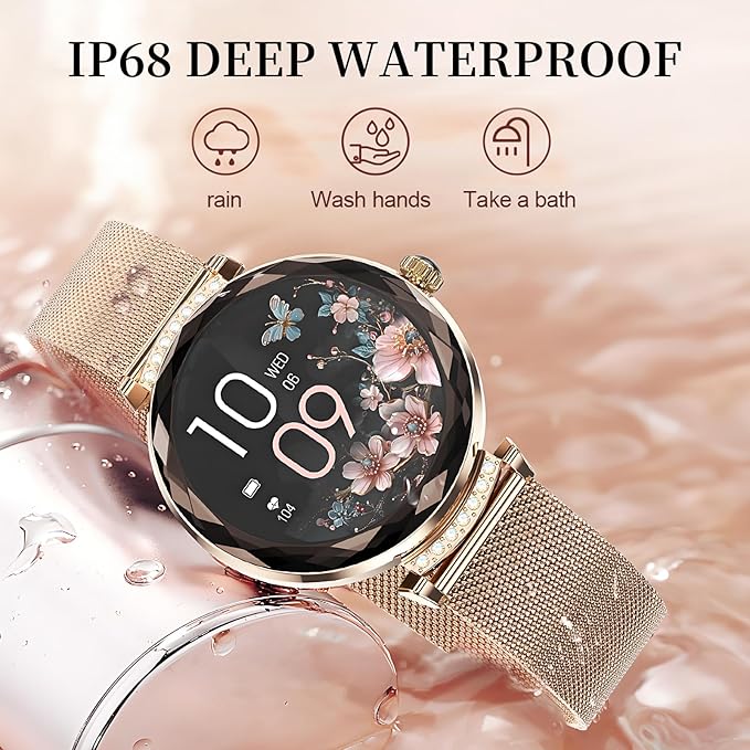 Smart Watches for Women Android/iOS, IP68 Waterproof Fitness Tracker with Bluetooth Calls, Activity Pedometer/Heart Rate/SpO2 Monitor/100+ Sports Model(Gold 2 Straps)