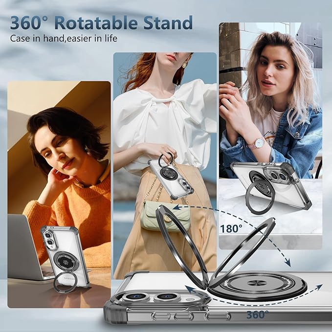 for Samsung Galaxy S25 Edge Case Compatible with MagSafe Magnetic,with Screen Protector,with Kickstand Ring Military Grade Drop Heavy Duty Protection Shockproof for S25 Edge Phone Case Black