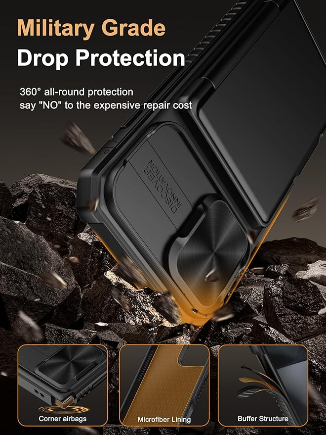 Vihibii for iPhone 16 Case Wallet with Card Holder (4 Cards) [RFID Blocking] & Slide Camera Cover, Military Grade Drop Protection, Rugged Hard Back & Silicone Edge Wallet Case, 6.1" 2024, Black