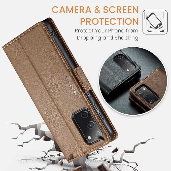 Case for Samsung Galaxy S20 FE Wallet Case, RFID Blocking PU Leather Flip Folio Cover Card Holder Kickstand Shockproof Phone Case Compatible with Samsung Galaxy S20 FE, Brown