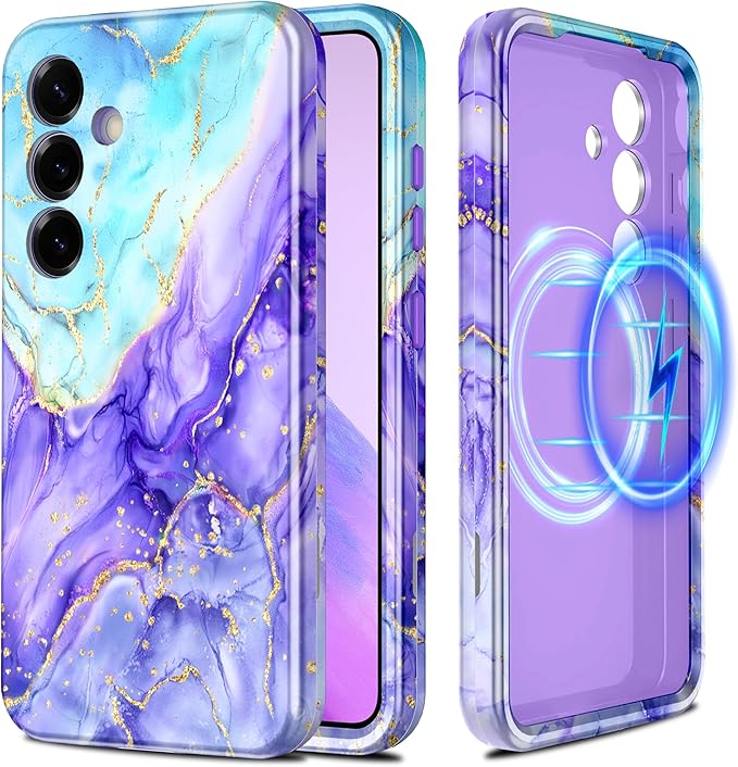 Casetego for Galaxy S25 Plus Case,Compatible with MagSafe,[Military Grade Drop Test] Full Body Protection Slim Shockproof Rugged Marble Women Case for Samsung Galaxy S25 Plus 6.7 inch,Cobalt Violet