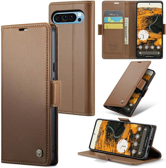 for Google Pixel 9 Pro XL Case, Premium PU Leather Wallet Case Flip Cover with [RFID Blocking][Card Holder][Stand Function] Shockproof Protective for Google 9 Pro XL, Brown