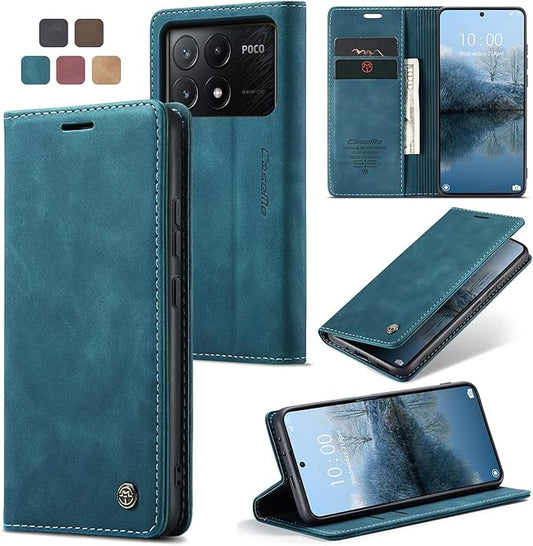 for Xiaomi Poco X6 Pro 5G Case, Flip Wallet Leather Case with Card Holder Magnetic Closure Shockproof Kickstand Protective Phone Cases Cover for Xiaomi Poco X6 Pro 5G,Blue-Green