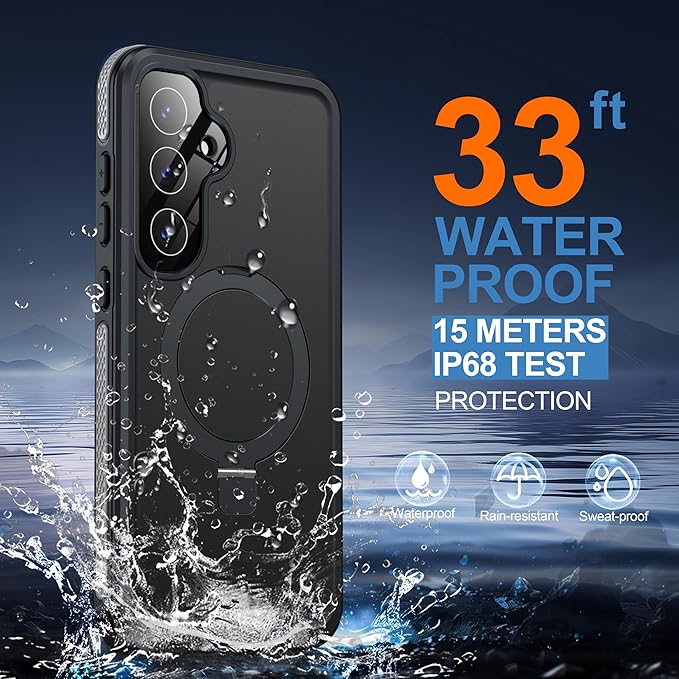 Magnetic & Stand for Samsung Galaxy S25 Case Waterproof[Built-in Screen Protector][Fit for Magsafe][Invisible Kickstand] 360° Full Body Sealed Protective Dustproof Shockproof Case Black