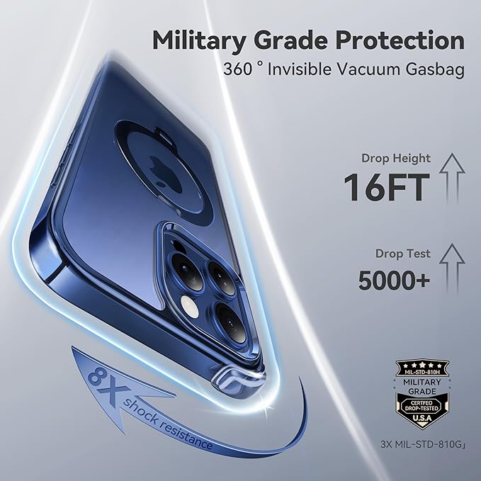 CASEKOO Titanium 360° Rotatable Magnetic Stand for iPhone 15 Pro Max Case [Compatible with Magsafe][16FT Military Protection] Slim 15 Pro Max with Kickstand Ring Phone Cover, Blue