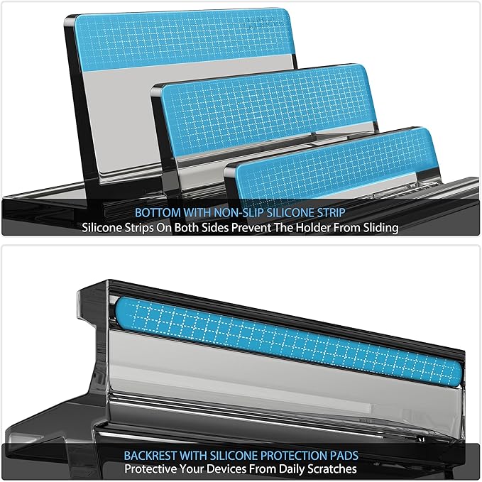 3-Slot Vertical Laptop Stand Laptop Holder for Desk Made of Premium Acrylic to Space-Saving for All Laptop/MacBook/Tablet/Phone (Black)