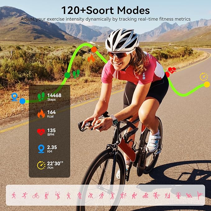 Smart Watch for Men Women, 1.83" HD Touchsreen, Bluetooth Calling, 5 ATM Water-Resistance, 130+ Sports Modes, Health, Fitness & Sleep Tracker, Timer, Fitness Watch for Android/iOS, Pink