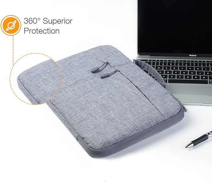 Megoo 12inch Laptop Sleeve with Accessory Pouch for Microsoft Surface Pro 12/7/6/5/4/3 12.5", Laptop Go 3/2 12.4", Carry Case for 11"-12.5" Chromebook Tablet(Gray with Charger Case)