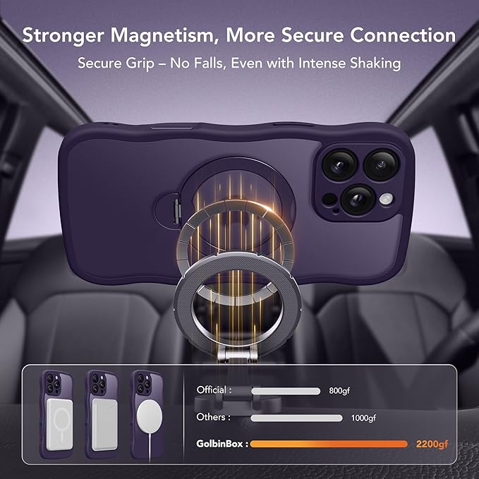 GolbinBox for iPhone 16 Pro Case for Women,[Compatible with Magsafe][360° Spin Magnetic Stand][Cute Wave Edge][Military-Grade Protection] Translucent Matte Phone Case for iPhone 16 Pro, Dark Purple