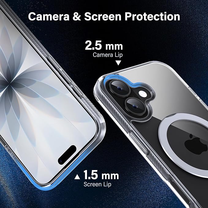Magnetic Case for iPhone 17 - [Built-in Invisible Stand] [Compatible with MagSafe] [Military Grade Drop Protection] Anti-Yellowing Hard Back Silicone Edge Cover, 6.3", Clear