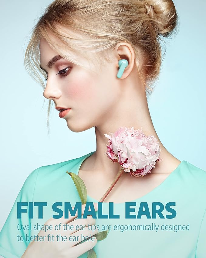 AIHOOR Wireless Earbuds for Music and Sports, Bluetooth 5.3 in-Ear Headphones with Extra Bass Built-in Mic Touch Control 30hr Battery Earphones, Waterproof (Tiffany)