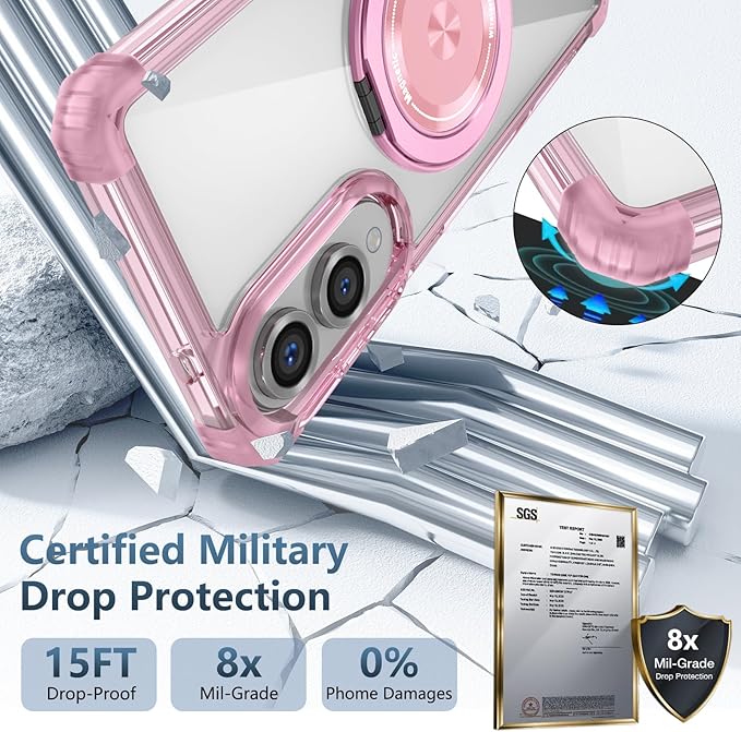 for Samsung Galaxy S25 Edge Case Compatible with MagSafe Magnetic,with Screen Protector,Built-in Kickstand Ring Military Grade Drop Heavy Duty Protection Shockproof for S25Edge Phone Case Pink