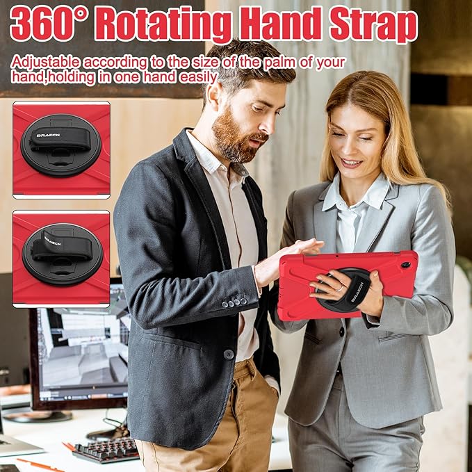 BRAECNstock for Samsung Galaxy Tab A9+ Plus Tablet Case 11 inch (SM-X210/X216/X218) Shockproof Protective Galaxy Tab A9+ Case with Screen Protector Pen Holder Rotating Hand Strap+Stand - Red