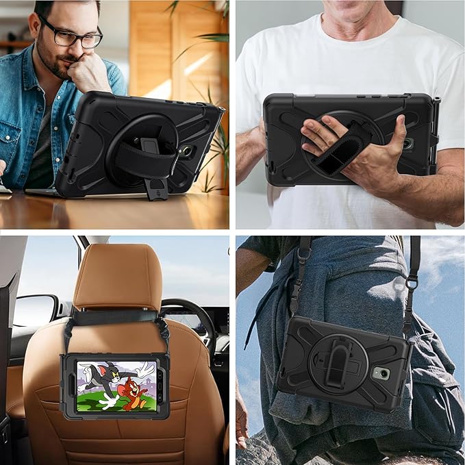 Gerutek Case for Samsung Galaxy Tab Active 5 2024/Active 3 2021 8 inch Tablet Case, Cover Protective Shockproof with Screen Protector, Pencil Holder, 360 Rotating Handle, Stand, Strap- Black