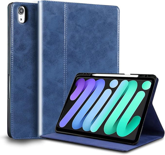 for Ipad Case Air 13-inch M3/M2 2025/2024(Model:A3268/A3269/A2898/A2899) Genuine Leather Cover Protective Shell,Built-in Pencil Holder and Auto Wake/Sleep.Blue