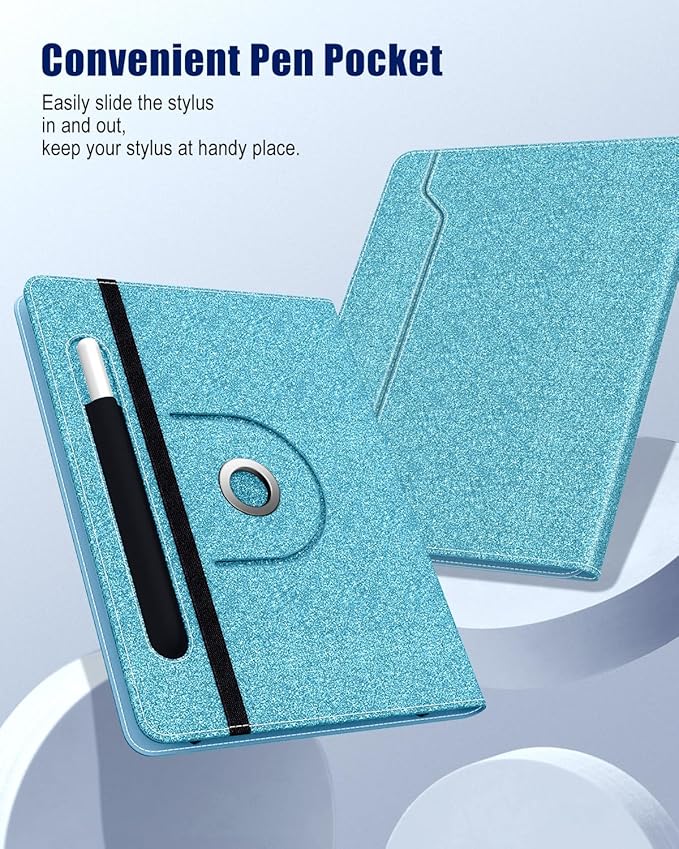 TiMOVO Universal Case for 9-11 Inch Tablet, 360 Degree Rotating Stand Protective Cover with Pen Pocket for 9 10 10.1 Inch Android Touchscreen Tablet, Glitter Sky Blue