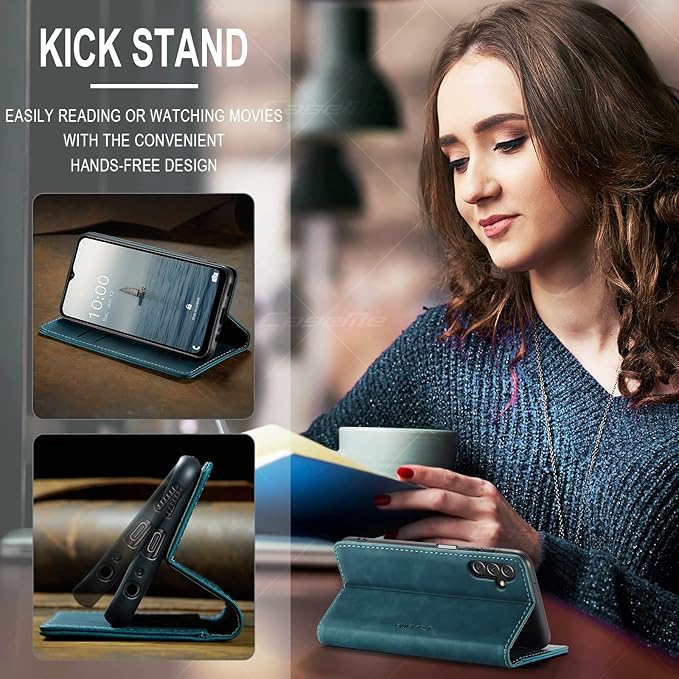 for Samsung Galaxy A14 4G/5G Case, Flip Wallet Leather Case with Card Holder Magnetic Closure Shockproof Kickstand Protective Phone Cases Cover for Galaxy A14 Phone Cover,Blue-Green