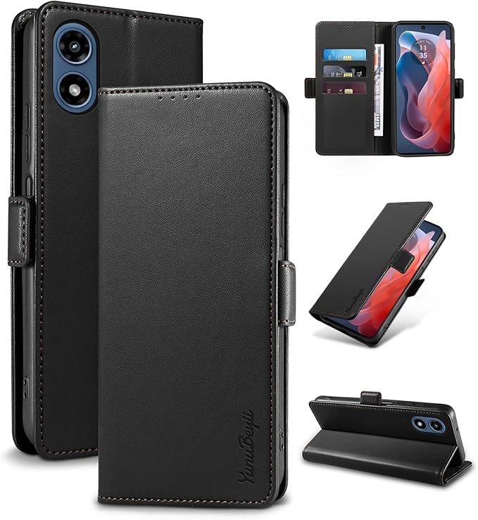 Wallet Flip Case for Moto G Play (2024) - [RFID Blocking] Luxury PU Leather Card Holder Magnetic Phone Cover with Kickstand,Shockproof Protective Case,Black
