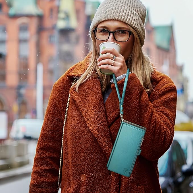 XcaseBar Compatible with Samsung Galaxy S25 Wallet case with Zipper Credit Card Holder【RFID Blocking】,Flip Folio Book PU Leather Phone case Shockproof Cover Women Men for Samsung S25 case Blue Green