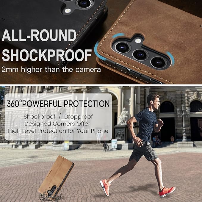 QLTYPRI Case for Samsung Galaxy S24, Vintage PU Leather Wallet Case Card Slot Kickstand Magnetic Closure Shockproof Flip Folio Case Cover for Samsung Galaxy S24 - Brown