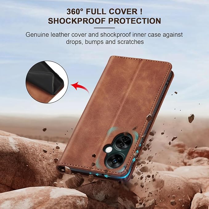 Jasonyu Flip Wallet Case for OnePlus Nord N30 5G,Leather Magnetic Folio Cover with Card Holder,Kickstand - TPU Shockproof Durable Protective Phone Case,Brown