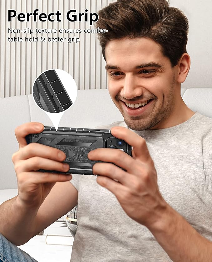 for iPhone 13/14 Protective Case: for iPhone 16e Cover with Built-in Kickstand | Heavy Duty Military Grade Hard Protection Shock Proof | Durable Dual-Layer Design Black