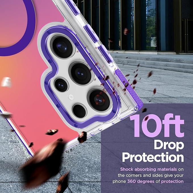 MOWIME Magnetic Case for Samsung Galaxy S24 Ultra [Compatible with Magsafe] [Cute Fashion Fluorescent Design] [1 Screen Protector] Slim Translucent Matte Case for Galaxy S24 Ultra 6.8", Purple