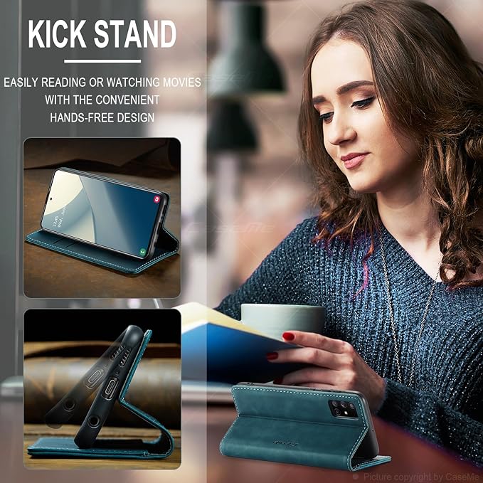 for Samsung Galaxy A51 Case, Flip Wallet Leather Case with Card Holder Magnetic Closure Shockproof Kickstand Protective Phone Cases Cover for Samsung A51,Blue-Green