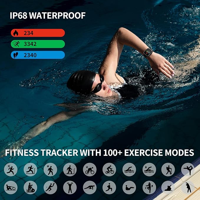 Smart Watch for Men, Answer/Make Bluetooth Calls, Metal Frame 1.8" Alexa Built-in Fitness Tracker with IP68/100 Sports Modes/Heart Rate/SpO2/Stress/Sleep Monitor for iOS/Android (Black)